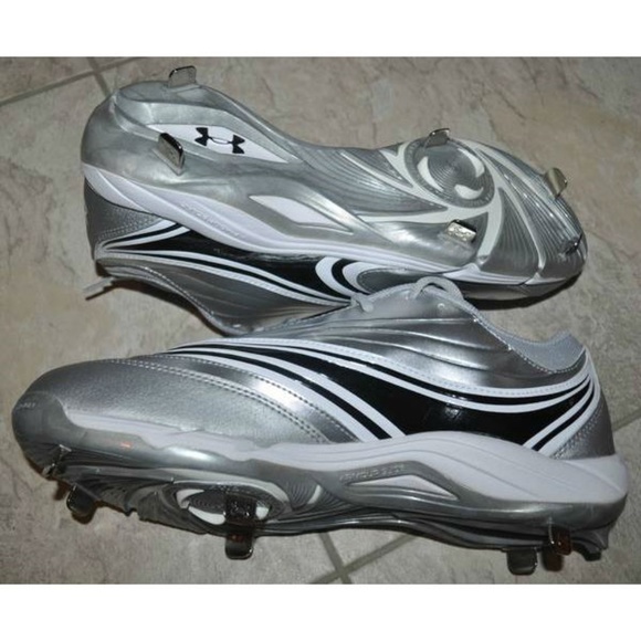 Womens Baseball Cleats Under Armour 12 Glyde IV ST Silver Metal Athletic Shoes - Picture 5 of 5